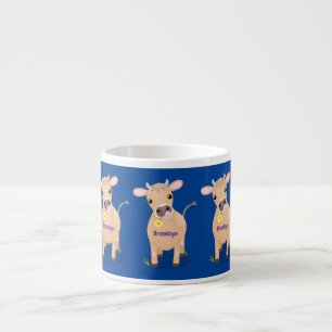 Cute happy jersey cow and flower cartoon espresso cup