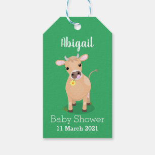 Cute happy jersey cow and flower cartoon gift tags