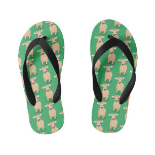 Cute happy jersey cow and flower cartoon kid's jandals