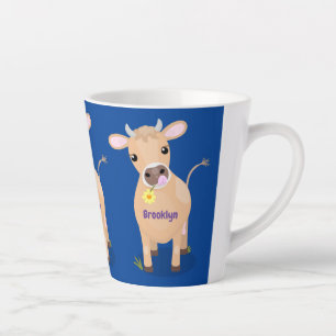 Cute happy jersey cow and flower cartoon latte mug