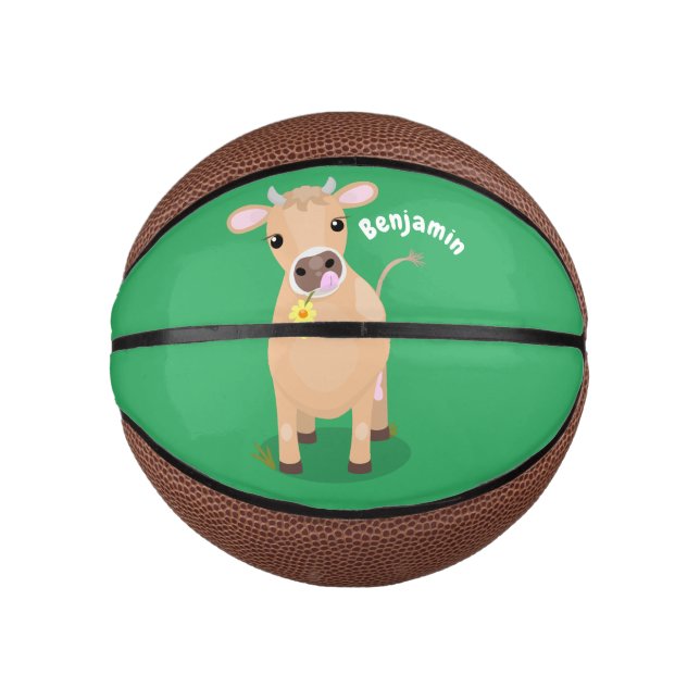 Cute happy jersey cow and flower cartoon mini basketball (Front)