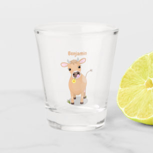 Cute happy jersey cow and flower cartoon shot glass