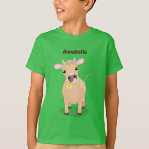 Cute happy jersey cow and flower cartoon T-Shirt