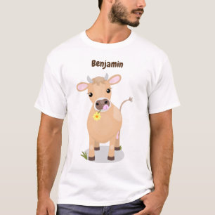 Cute happy jersey cow and flower cartoon T-Shirt