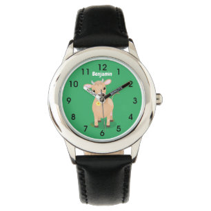 Cute happy jersey cow and flower cartoon watch