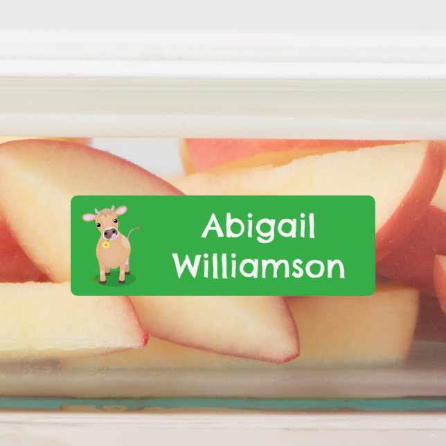 Cute happy jersey cow cartoon personalised (Affixed)