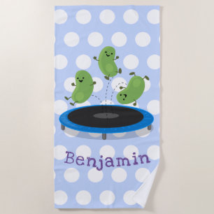 Cute happy jumping beans cartoon illustration beach towel