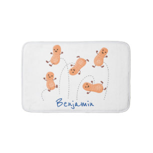Cute happy jumping peanuts cartoon illustration bath mat