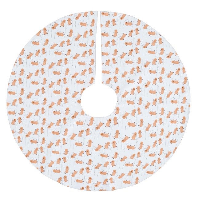 Cute happy jumping peanuts cartoon illustration brushed polyester tree skirt (Front)