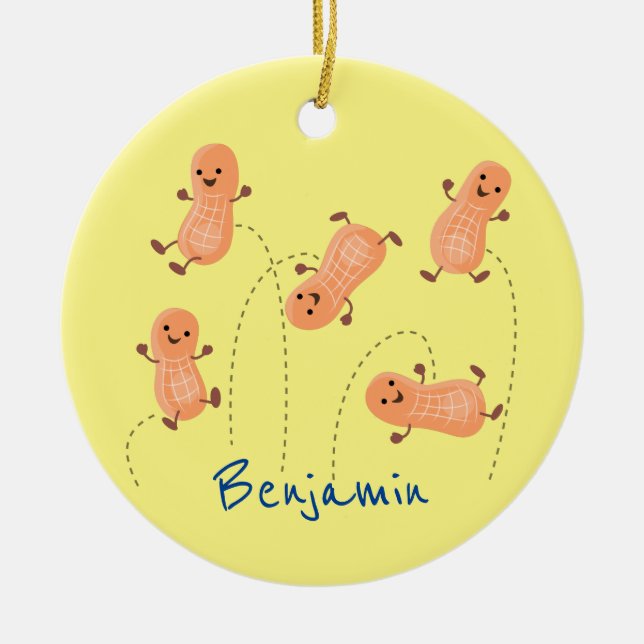 Cute happy jumping peanuts cartoon illustration ceramic tree decoration (Front)