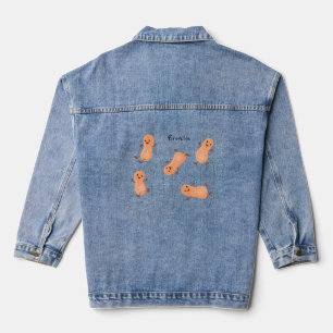 Cute happy jumping peanuts cartoon illustration denim jacket