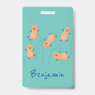 Cute happy jumping peanuts cartoon illustration ID badge