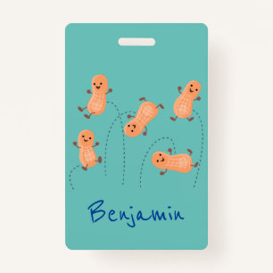 Cute happy jumping peanuts cartoon illustration ID badge