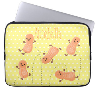 Cute happy jumping peanuts cartoon illustration laptop sleeve