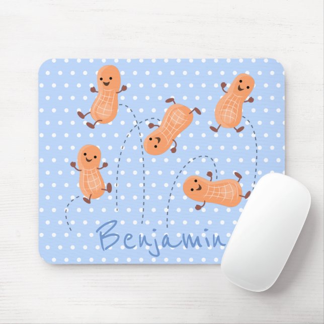 Cute happy jumping peanuts cartoon illustration mouse pad (With Mouse)