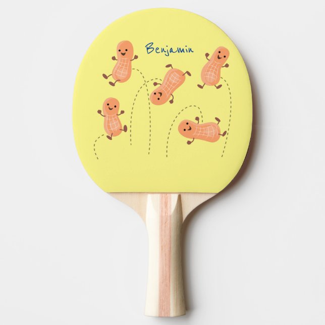 Cute happy jumping peanuts cartoon illustration ping pong paddle (Front)