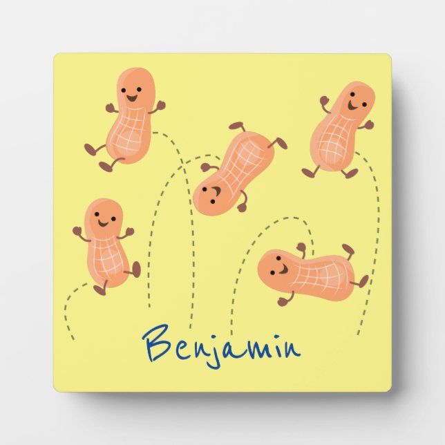 Cute happy jumping peanuts cartoon illustration plaque (Front)
