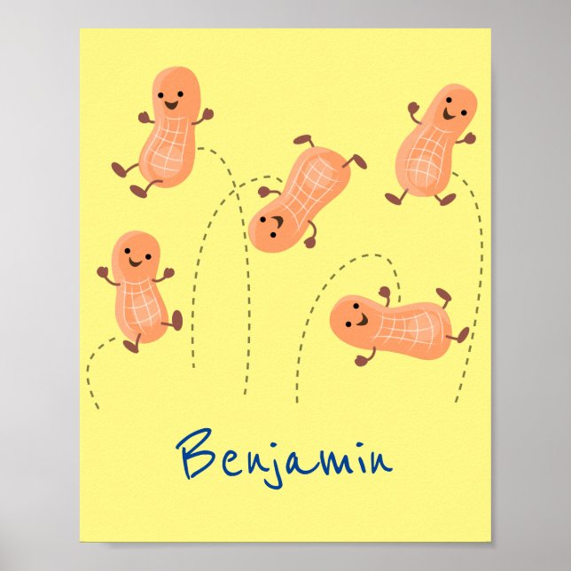Cute happy jumping peanuts cartoon illustration poster (Front)