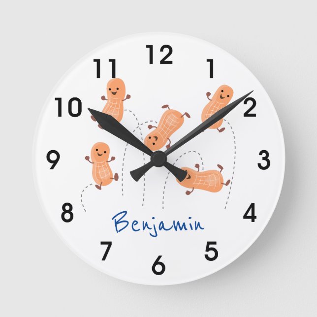 Cute happy jumping peanuts cartoon illustration round clock (Front)