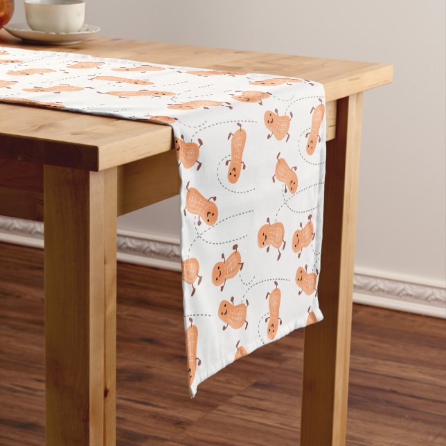 Cute happy jumping peanuts cartoon illustration  short table runner (In Situ)