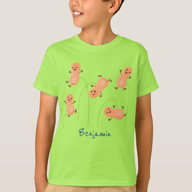 Cute happy jumping peanuts cartoon illustration T-Shirt (Front)