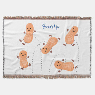 Cute happy jumping peanuts cartoon illustration throw blanket