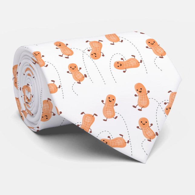 Cute happy jumping peanuts cartoon illustration tie (Rolled)