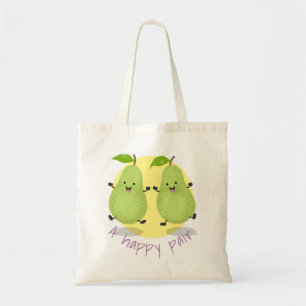 Cute happy jumping pears cartoon illustration tote bag