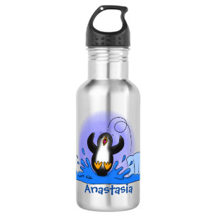 Cute happy jumping penguin cartoon illustration 532 ml water bottle