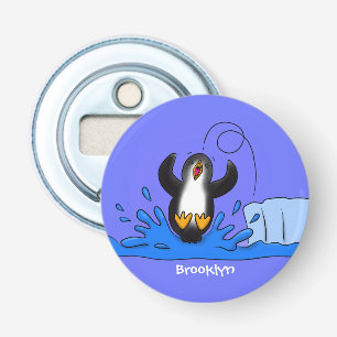 Cute happy jumping penguin cartoon illustration bottle opener