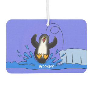 Cute happy jumping penguin cartoon illustration car air freshener