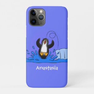 Cute happy jumping penguin cartoon illustration Case-Mate iPhone case