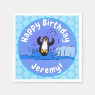 Cute happy jumping penguin cartoon illustration napkin