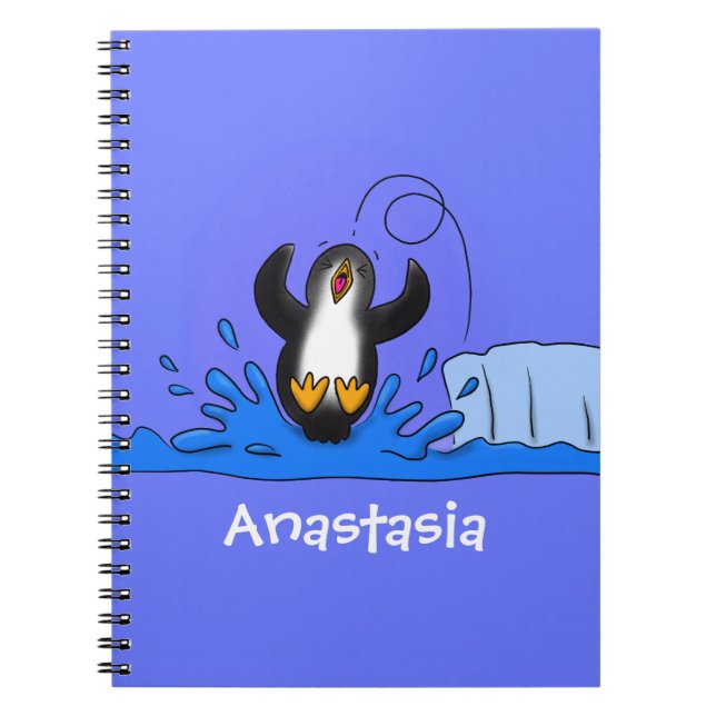 Cute happy jumping penguin cartoon illustration notebook (Front)