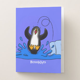 Cute happy jumping penguin cartoon illustration pocket folder