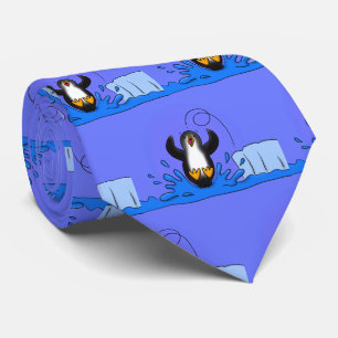 Cute happy jumping penguin cartoon illustration tie