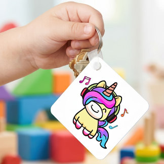 Cute Happy Kawaii Baby Unicorn with Headphones Key Ring