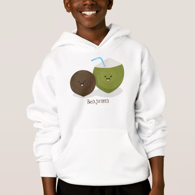 Cute happy kawaii coconuts cartoon illustration (Front)
