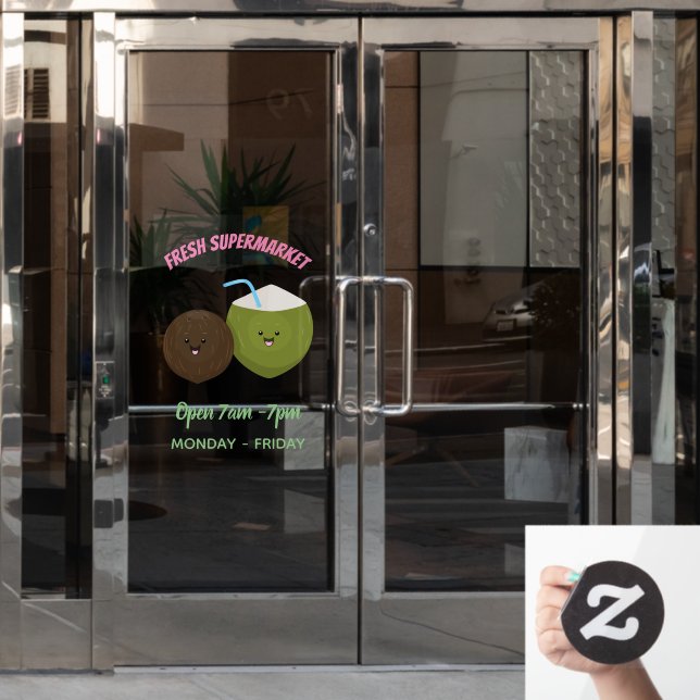 Cute happy kawaii coconuts cartoon illustration (Office Door)