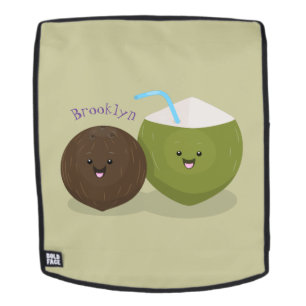 Cute happy kawaii coconuts cartoon illustration backpack
