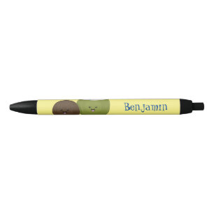 Cute happy kawaii coconuts cartoon illustration black ink pen