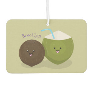 Cute happy kawaii coconuts cartoon illustration car air freshener