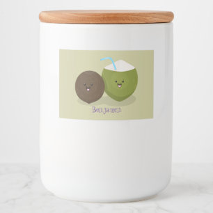 Cute happy kawaii coconuts cartoon illustration food label