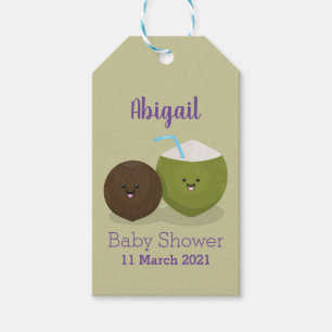 Cute happy kawaii coconuts cartoon illustration gift tags