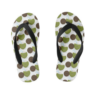 Cute happy kawaii coconuts cartoon illustration kid's jandals
