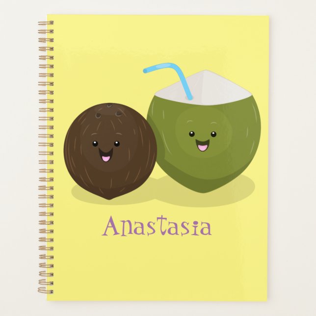 Cute happy kawaii coconuts cartoon illustration planner (Front)