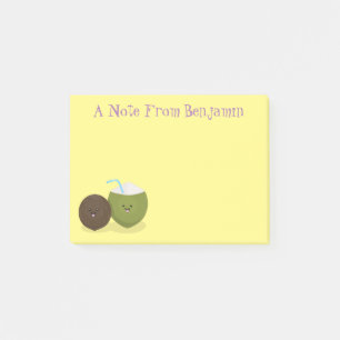 Cute happy kawaii coconuts cartoon illustration post-it notes