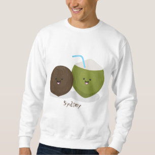 Cute happy kawaii coconuts cartoon illustration sweatshirt