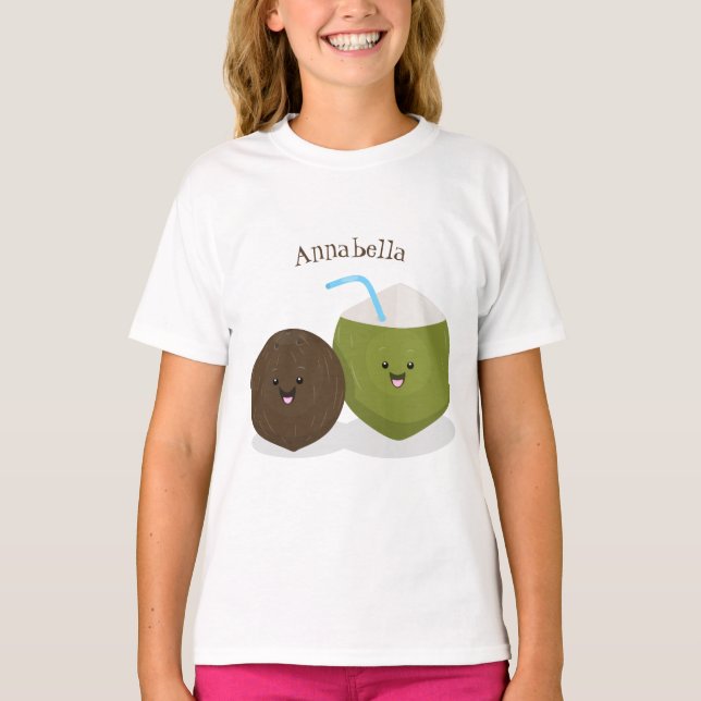 Cute happy kawaii coconuts cartoon illustration T-Shirt (Front)