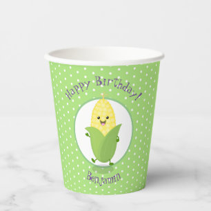 Cute happy kawaii corn cob cartoon illustration paper cups